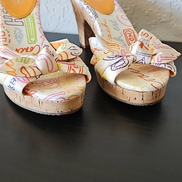Coach Karen Graffiti Poppy Pop Cork Heels Slide Sandals, size 7.5 B - Picture 5 of 12